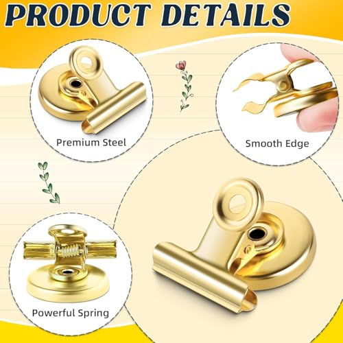 HASTHIP® 10Pcs Magnetic Golden Metal Clips, 1.2'' Fridge Note Memo Clips Whiteboard Magnets, Multipurpose Magnetic Clips for Whiteboard, Kitchen, Office