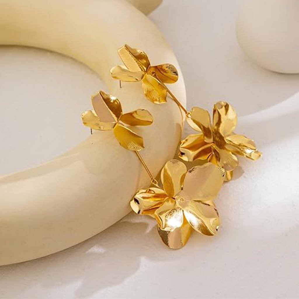 Zibuyu Floral Dangle Gold Long Earrings for Women featuring Lightweight Comfort | Elegant Jewelry Gift for Bridal and Evening Wear
