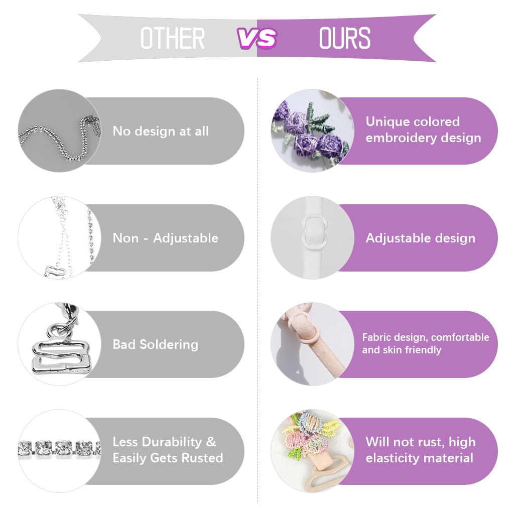 SANNIDHI Bra Straps for Women featuring 1.8cm Adjustable Stretch Design | 2 Pairs Embroidered Floral Replacement for Off Shoulder Dresses