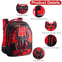 PALAY® School Kids Backpack 3D Cartoon Spider Print Hard Shell Backpack Lightweight School Backpack Padded Shoulder Strap And Lift Handle Waterproof School Backpack School Gift for Kids 6-10 Years Old