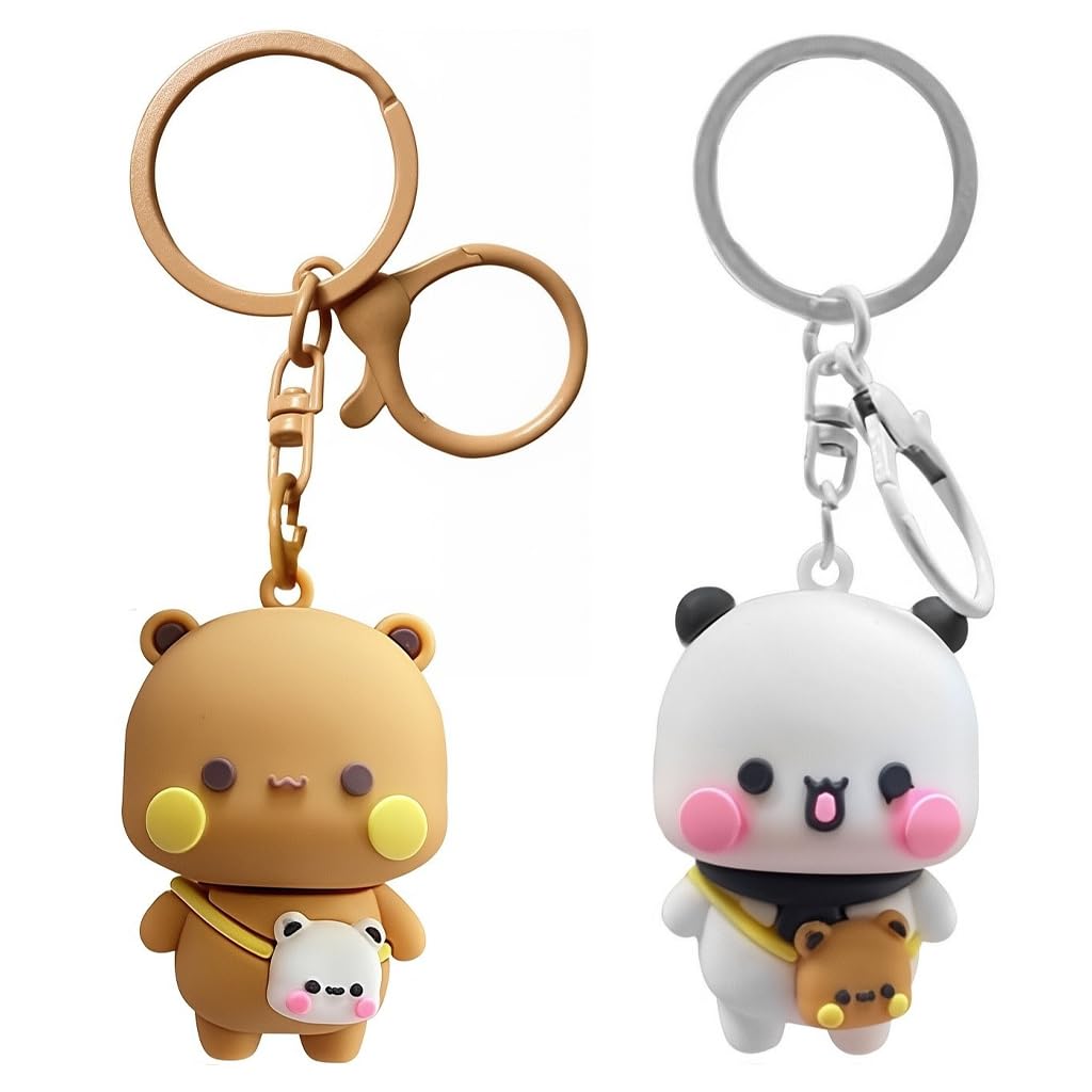 STHIRA Cute Keychains for Couples and Friends with Metal Clasp | 2pcs Resin Bear Charm