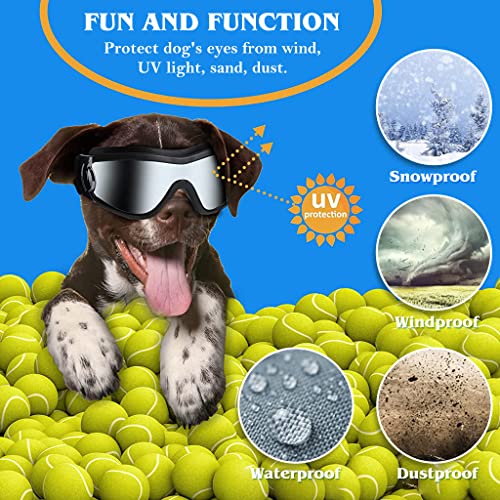 Qpets® Nylon Adjustable Dog Goggles Sunglasses for Outdoor Walking Windproof Dustproof UV Protection Color Reflective for Medium Or Large Black 1 Count 3PCS
