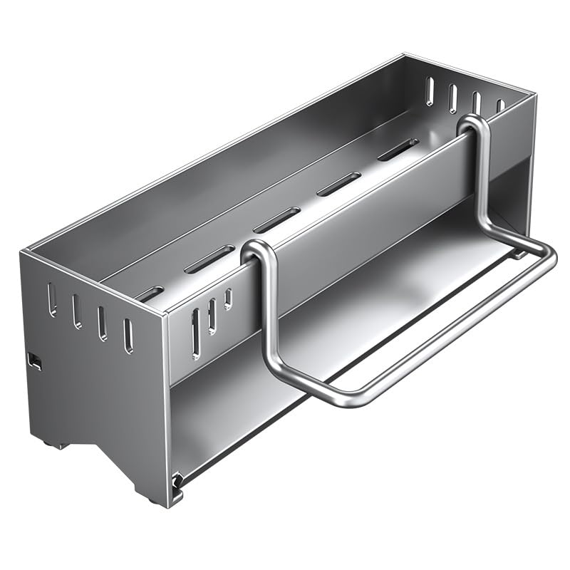 HASTHIP® Kitchen Sink Organizer Cleaning Tool Storage Rack Drainage Organizer Stand with Dish Towel Bar & Water Guiding Panel, Stainless Steel Kitchen Accessories Rack, 30.5x9.6x9cm