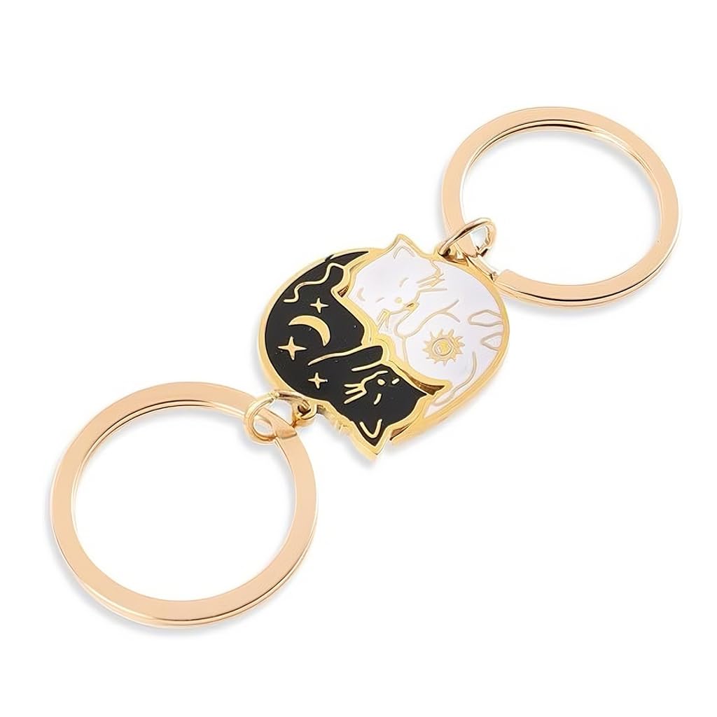 Zibuyu Cute Cat Anime Matching Keychains for Couples with Stainless Steel Charms | Gift for Anniversary and Long Distance Love