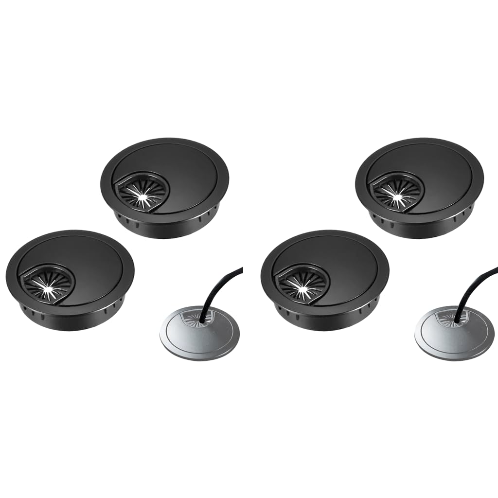 Serplex Desk Grommets for Office Cable Management 4PCS 2 Inch Zinc Alloy Covers | Black Finish