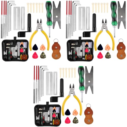 Serplex® 78PCS Guitar Repair Tool Kit Maintenance with Wire Plier String Organizer Fingerboard Protector Hex Wrenches Files Action Ruler for Electric Ukulele Bass Banjo