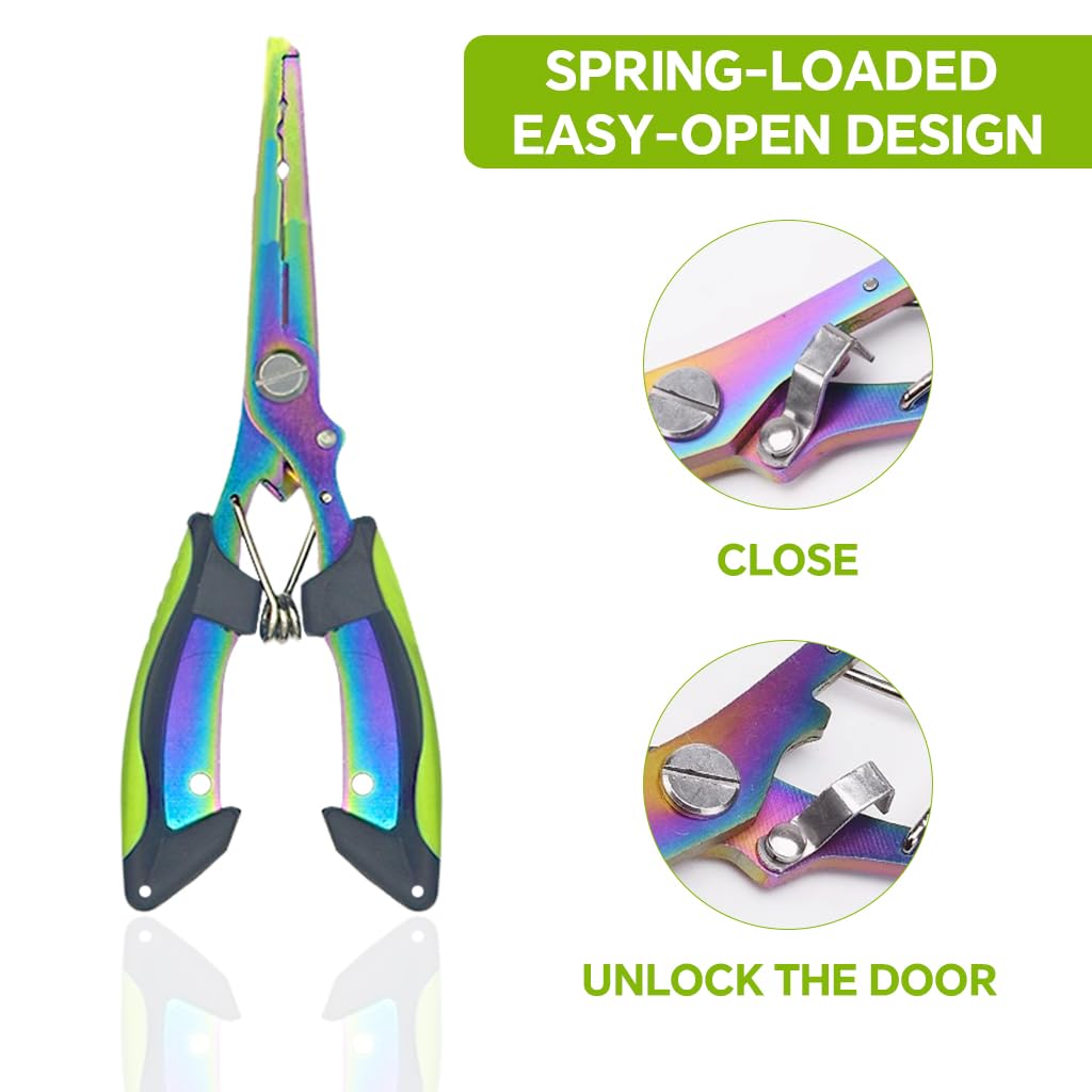 Proberos Fishing Pliers for Anglers with Spring‑Loaded Grip and 3 PCS Stainless Steel Set