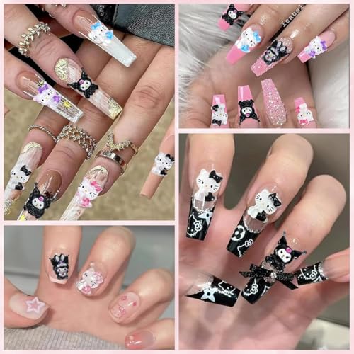MAYCREATE® 210PCS 3D Nail Decals Flatback Charms Sanrio 7 Designs Kuromi Kitty Themed Resin Cartoon for DIY Art Handcrafts Decorations