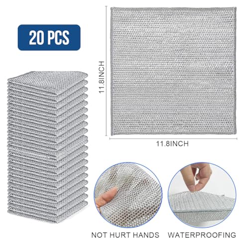 HASTHIP® 5Pcs Metal Mesh Dishcloth Dish Cleaning Scouring Pad Wet & Dry Use Non-Scratch 11.8'' Incehs Metal Mesh Dishcloth Dishwashing Scouring Pads Soft Metal Dishcloth for Dishes, Bowl, Pan, Pot
