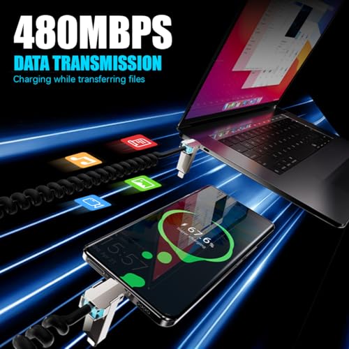 Verilux® TYPE C to Cable 4 in 1 Multifunctional PD 240W Fast Charging for iOS Android Stretchable with RGB Indicator USB Light-ning 3 PCS