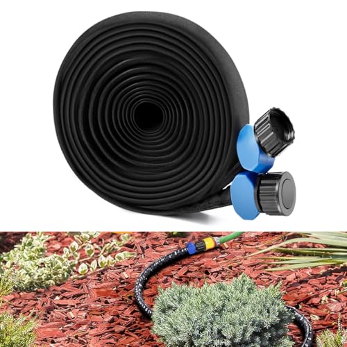 HASTHIP Garden Hose 49.2Ft PVC Soaker Hose with High Density Polyester Webbing Wrap Universal Garden Soaker Hose Penetration Hose Porous Weep Hose for Gardening, Watering Garden Beds, Irrigation