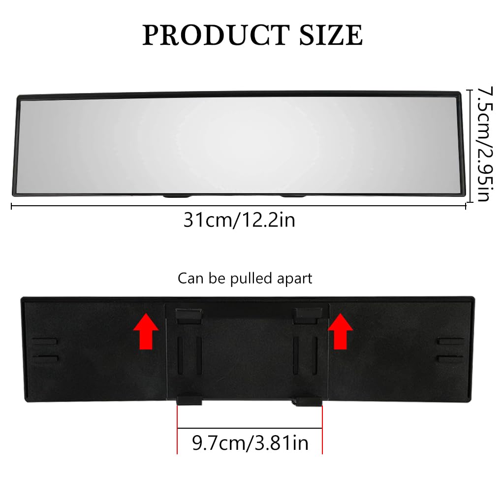 STHIRA® Rear View Mirror for Car Interior Unviersal 11.8 inches Large Panoramic Convex Rearview Mirror, Interior Clip-on Wide Angle Rear View Mirror Cars, SUVs, Trucks