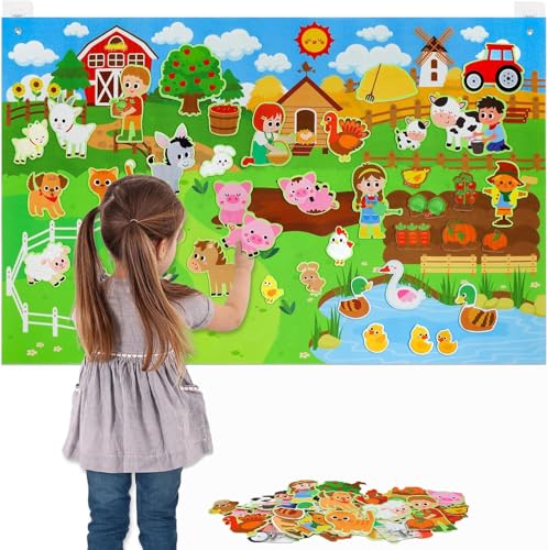 SNOWIE SOFT® Farm Animals Felt Story Board Set, 3.4 Ft Farmhouse Themed Early Learning Storytelling Flannel Board