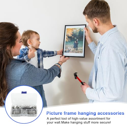 HASTHIP® 251Pcs Picture Frame Hanging Kit with Tool Box, Silver Metal Hangers, Saw-Tooth Strips & M4 Screws, Hardware Heavy Duty Picture Hangers for Artworks, Photos & Decorative Wall Panels