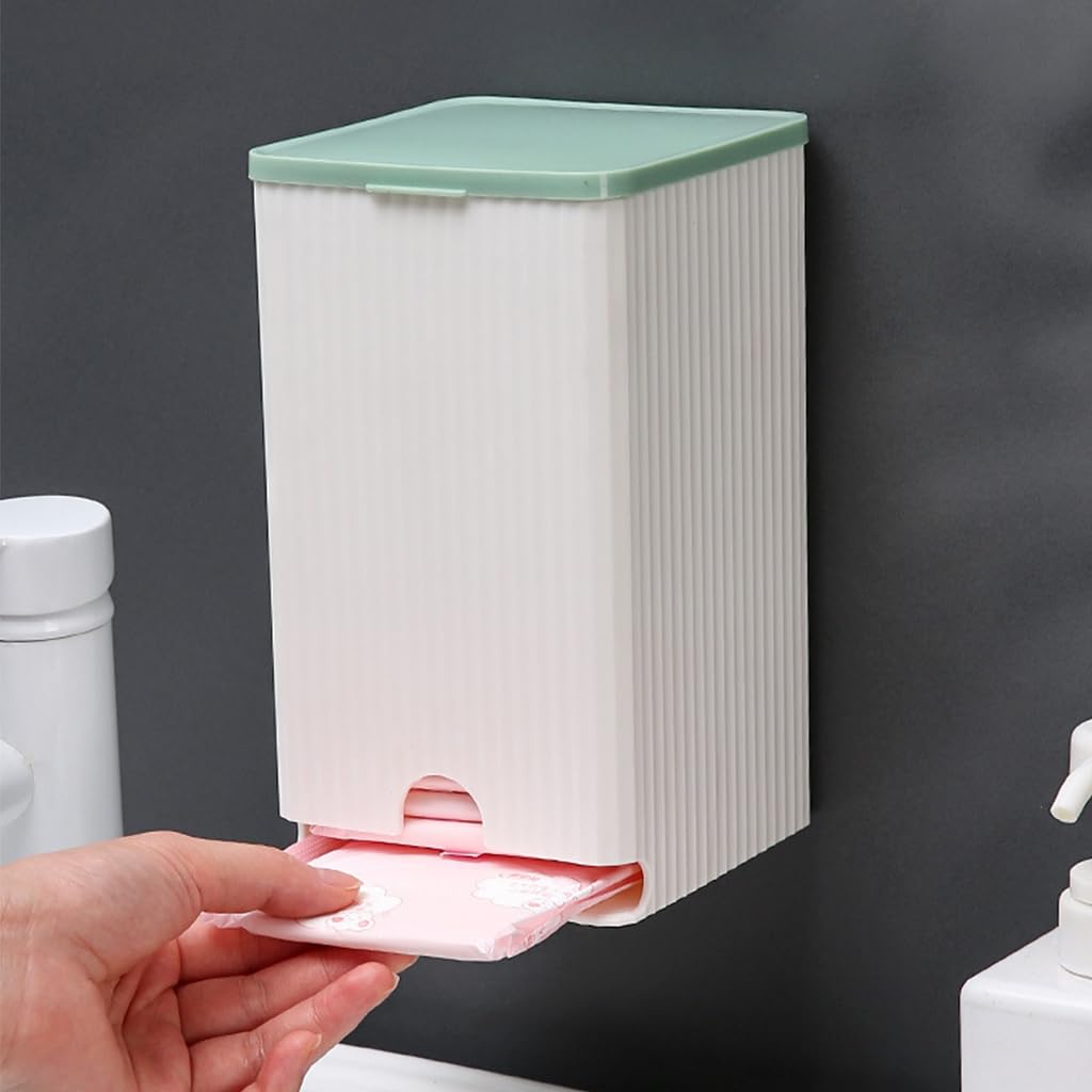 HASTHIP Sanitary Pads Dispenser for Bathroom Storage with Sliding Cover and Waterproof PP Case 11.5x11.5x19.5cm | Holds 25‑30 Pads