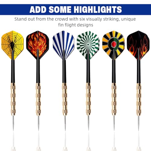 Proberos® 54PCS Adult Darts Set Fancy Steel Tip with 6 Unique Flights 18g Copper Plated Metal Ideal for Party Game Entertainment Teenager