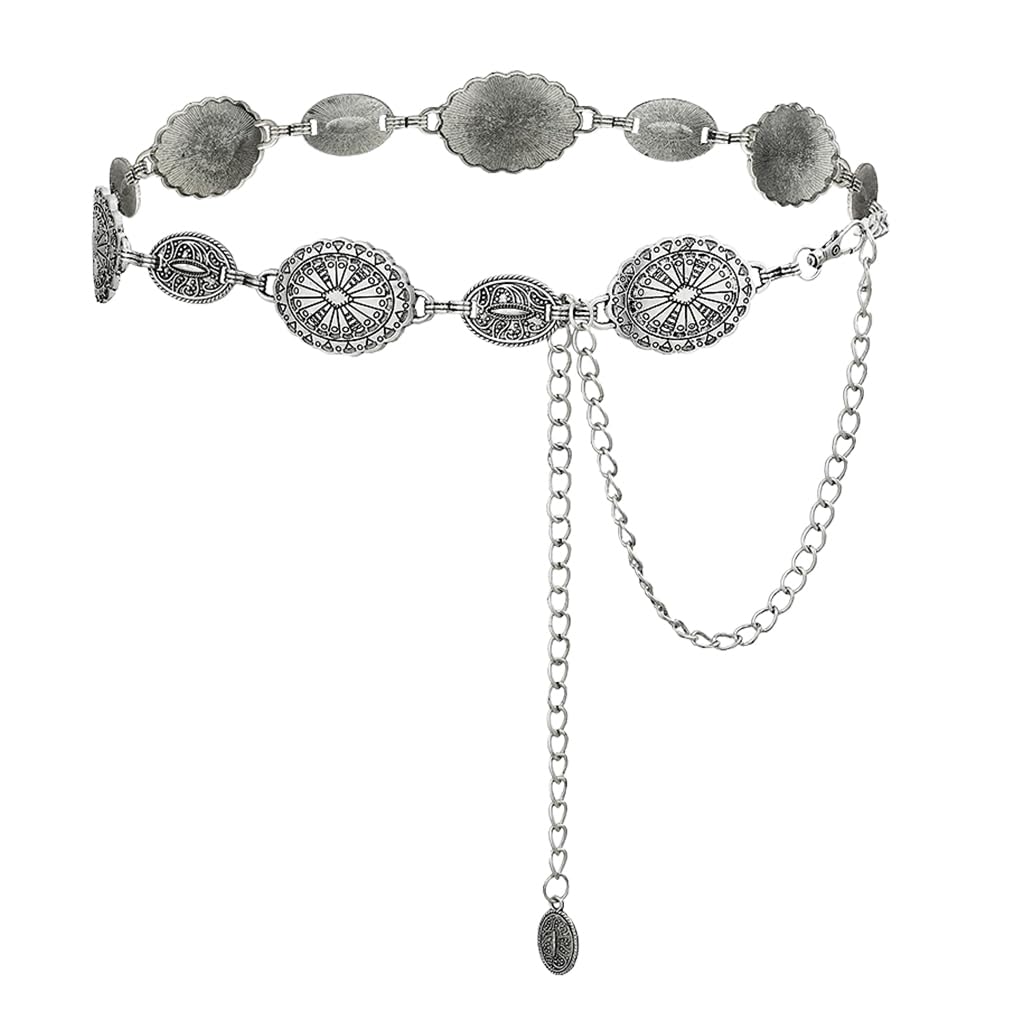SANNIDHI Waist Chain for Women featuring Metal Concho Design in Silver for Sarees & Dresses