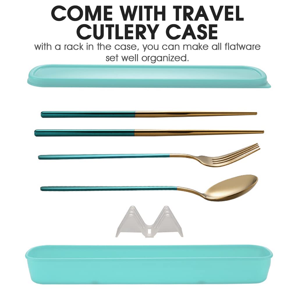 ELEPHANTBOAT Cutlery Set for Travel and Home with Storage Case | 3 Pcs Gold Stainless Steel Flatware