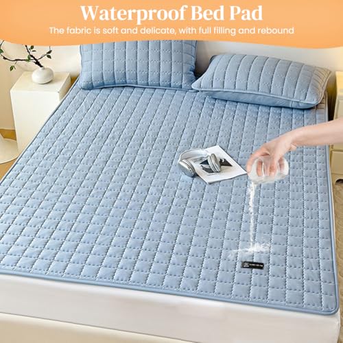 HASTHIP® Thin Bed Mattress 59x78 inches Cotton Sheet Waterproof Anti-Allergy Fitted Elastic Corner Straps Machine Washable All Season 2PCS