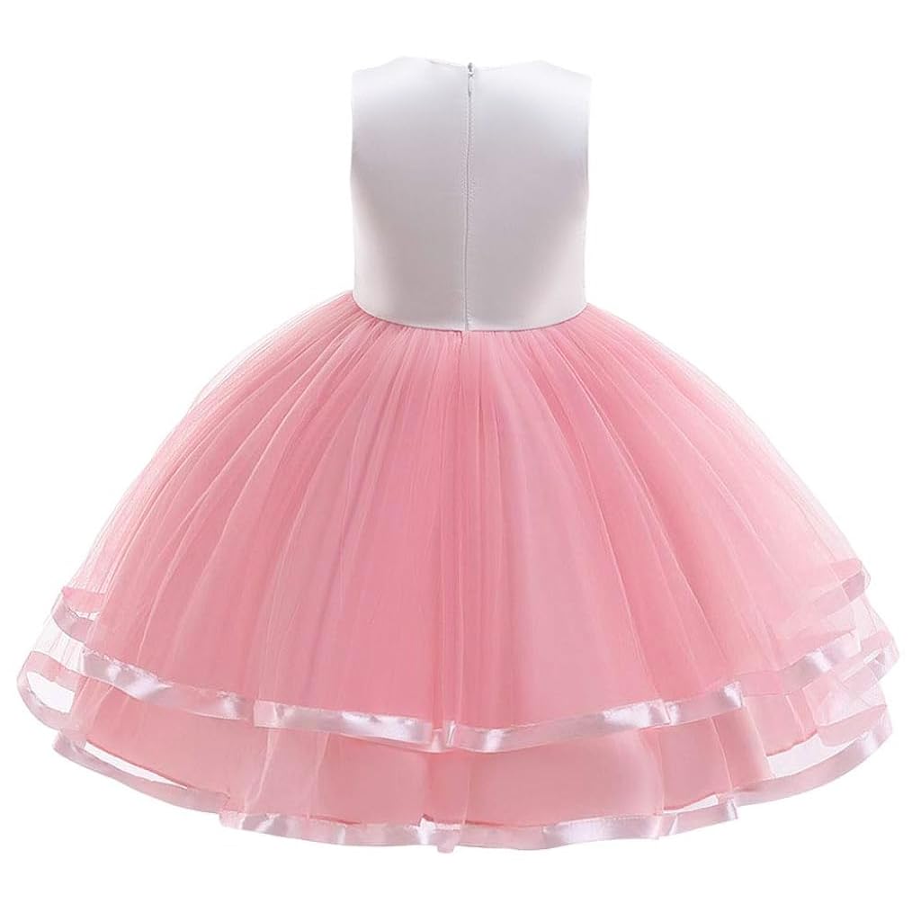 PATPAT Unicorn Princess Dress for Girls 4–6 Years with 65cm Length and Lace Hem | Pink Cotton Dacron Party Outfit