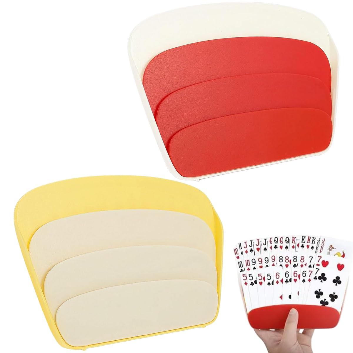 ZIBUYU Card Holders for Playing Cards with 3 Layer Stepped Display and Foldable Stand | 2pcs Red and Yellow Set