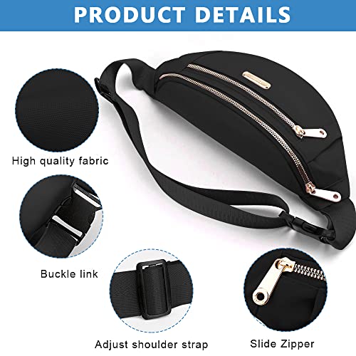 PALAY® Waist Bags for Women Girls Adjustable Strap Stylish Bumbag Chest Bag Waterproof Fanny Oxford Cloth Pack Outdoor Hiking Running Travel 2PCS