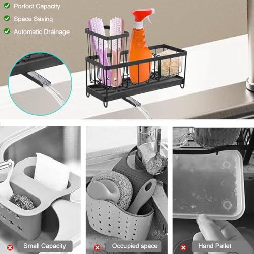 HASTHIP® Sink Organiser for Kitchen Countertop Sink Organizer Rack with Accessories Stand Sponge Holder for No-Drill 2PCS