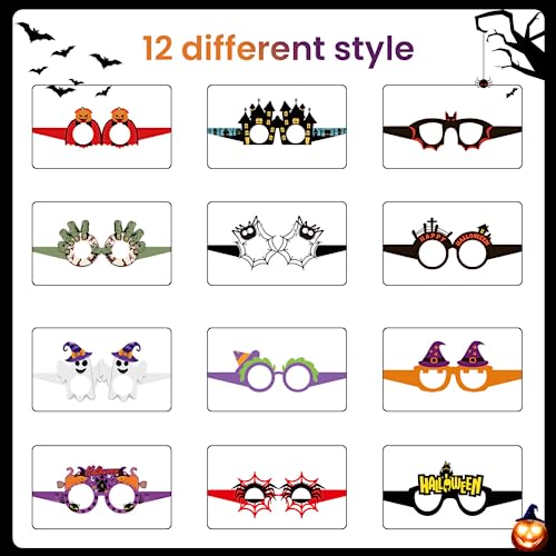 PATPAT® 12Pcs Halloween Paper Eyeglasses, Halloween Decorations Paper Glasses for Kids Adults, Photobooth Props Halloween Dress Up, Halloween Party Favor Glasses for Kids Party Supplies Halloween Mask