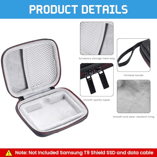 Zeitel® Hard Carrying Case for Samsung T9 Portable Solid State Drives 1TB 2TB 4TB Storage EVA Waterproof SSD Travel Bag Accessory with Handstrap No Included Black 2PCS