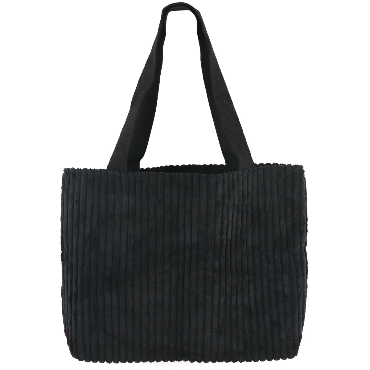 ZIBUYU® Corduroy Tote Bag for Women Fashion Black Casual Shoulder Bag Hand Bag with Zipper Nylon Webbing Shoulder Straps Design Book Bag Grocery Bag Versatile Daily Item Bag, 37x10x34cm