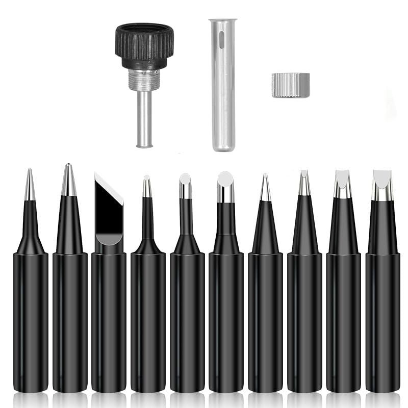 Serplex® 10Pcs Soldering Iron Tips Kit with Retaining Sleeve Universal Soldering Iron Tips for Hakko Soldering Station Tool 900M 936 60W /80W Welding Head Solder Tips Replacement Accessories Tools