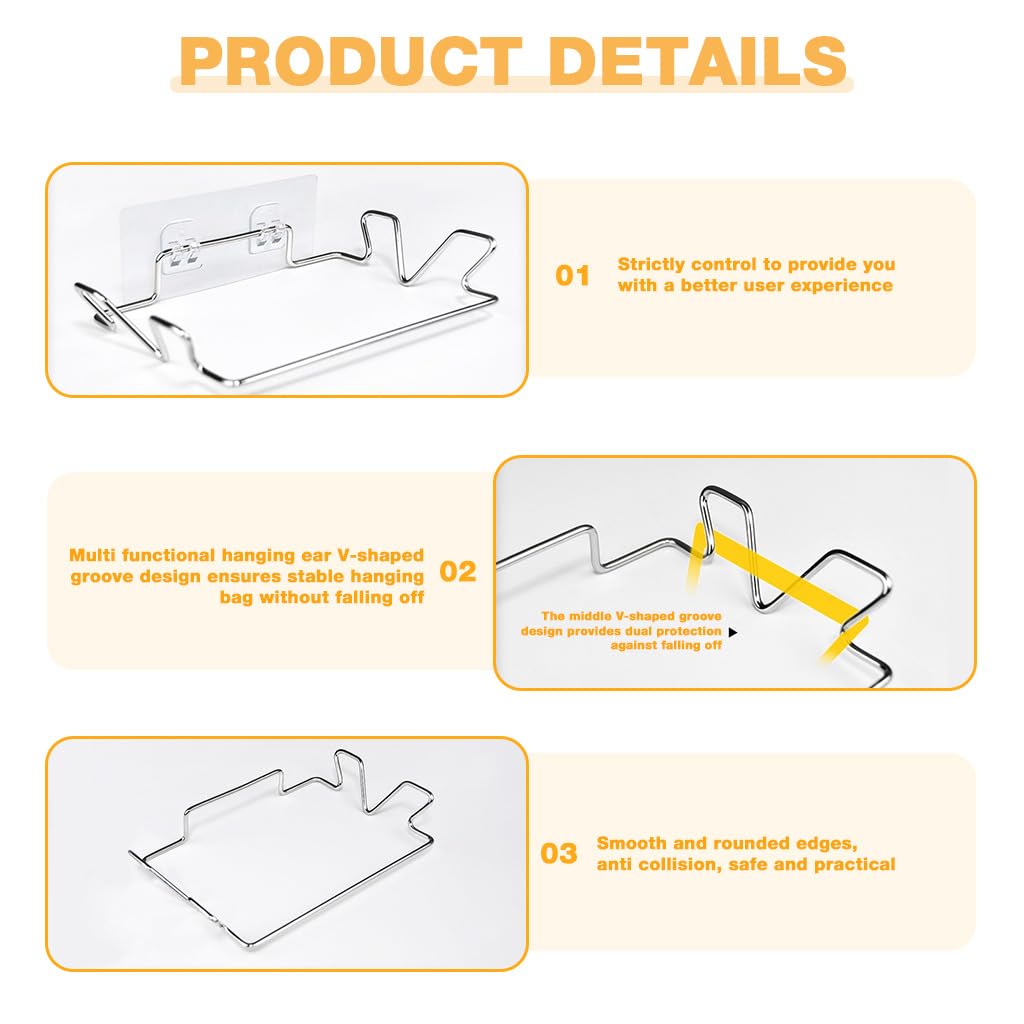Supvox Trash Bag Hanger for Kitchen and Bathroom with Self Adhesive Wall Mount | Stainless Steel Frame