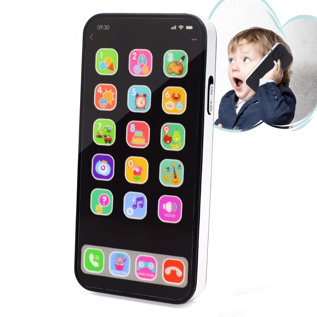 PATPAT Toy Phone for Kids, Battery Powered Kids Mobile Phone Toy, Dummy Phone for Babies, Kids Mobile Toy, Baby Phone Toys with Music Dummy Mobile Phone Christmas Gift for Boys Girls - Black