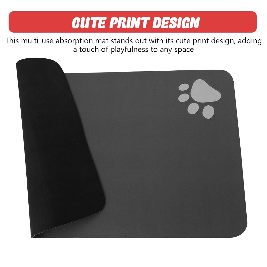 Qpets Cat Dog Food Mat 50x30cm for Feeding Areas with Quick-Dry Diatom Surface | Non-Slip Black Floor Protection