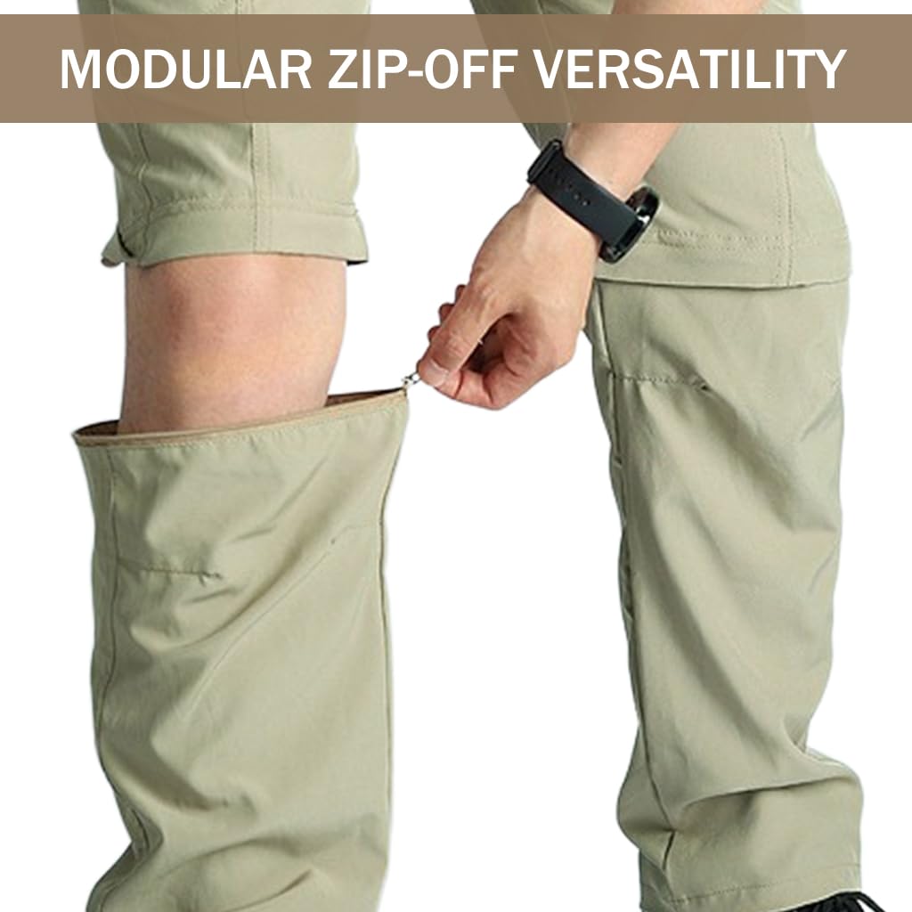 Proberos Men's Hiking Pants for Trekking and Travel with Zip Off Design in Khaki | Quick Dry Multi Pocket Outdoor Trousers