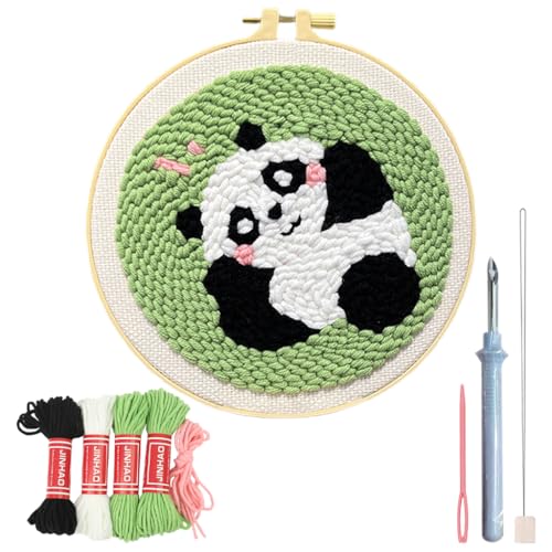 PATPAT® DIY Punch Needle Art Kit Cute Panda Beach Punch Needle Art Craft Kit for Beginners, with Embroidery Punch Needles, 7.8 inches Round Embroidery Hoop, DIY Art Gift Children's Day Art Gift.