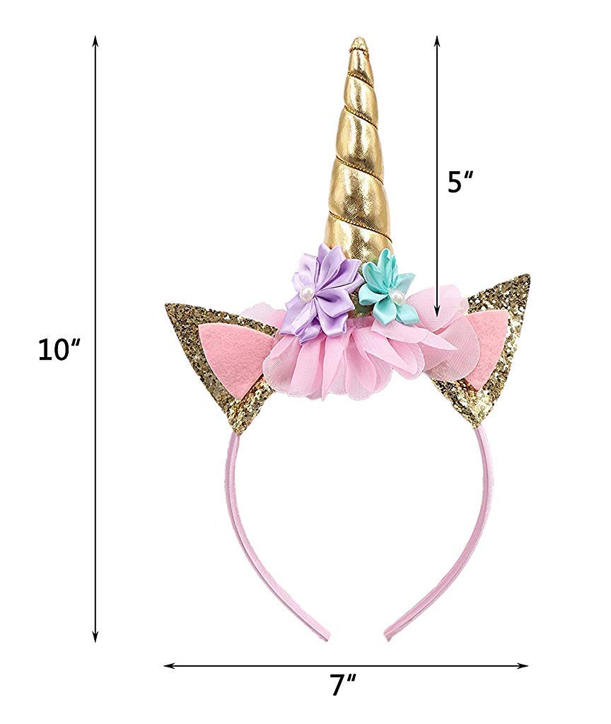 HASTHIP Unicorn Cake Topper for Birthday & Baby Shower featuring 5.7 in Gold Horn | Reusable Set