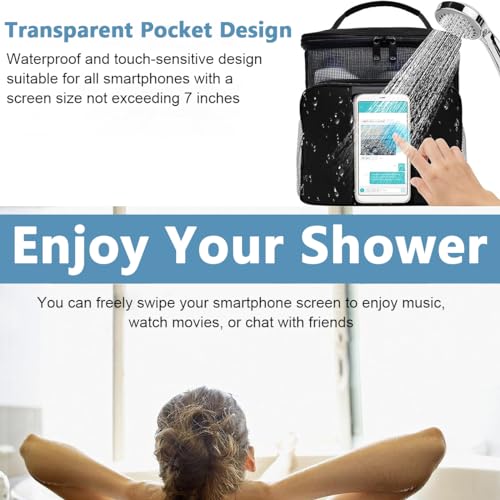 MAYCREATE® Shower Bag, Portable Travel Shower Caddy Mesh Tote Bag with Phone Holder, Hanging Full Size Bottle Compatible Toiletry Bag, Black