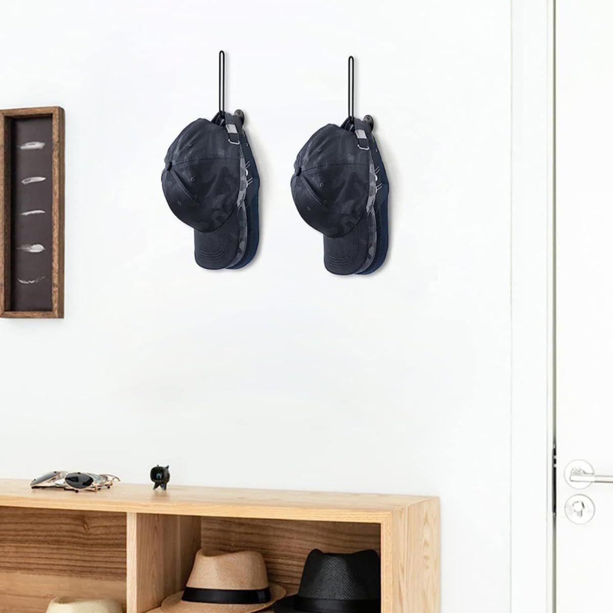 HASTHIP Wall Hat Organizer for Closet and Door featuring Screw-Mounted L Shape Metal Design | Holds 10 Caps, Black