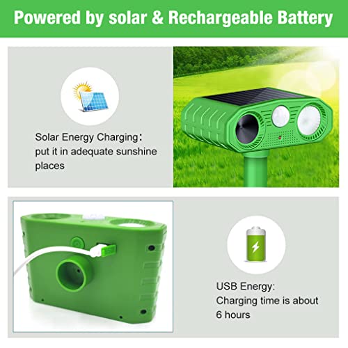 HASTHIP® Outdoor Ultrasonic Pest Repeller - Solar Lizard Repellent & Snakes Repellent - Dog Repellent Device with Infrared Sensor & Flashing Lights for Garden & Patio - Pigeon Repellent for Balcony