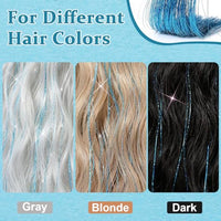 MAYCREATE® 6pcs Hair Tinsel Hair Extensions for Women Girls Blue Glitter 20'' Clip-in Fairy Hair Tinsels Highlight Sparkling Tinsel Hair Clips for Party, Festival