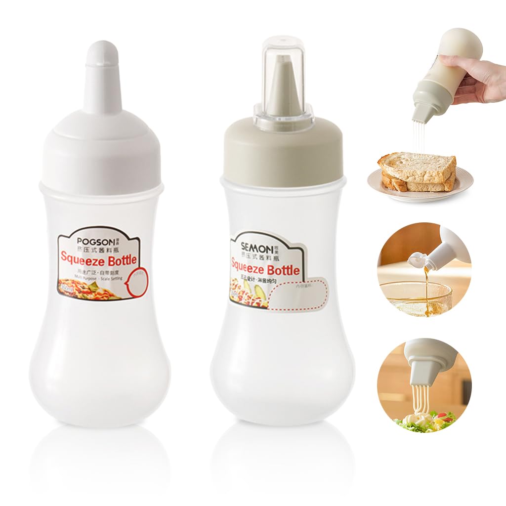 Supvox® 2Pcs Condiment Squeeze Bottles with Caps 350ml Salad Dressing Bottle Multi-hole Nozzle Sauce Squeeze Bottles Kitchen Salad Dressing Bottle Leaking Proof Reuseable Sauce Bottles