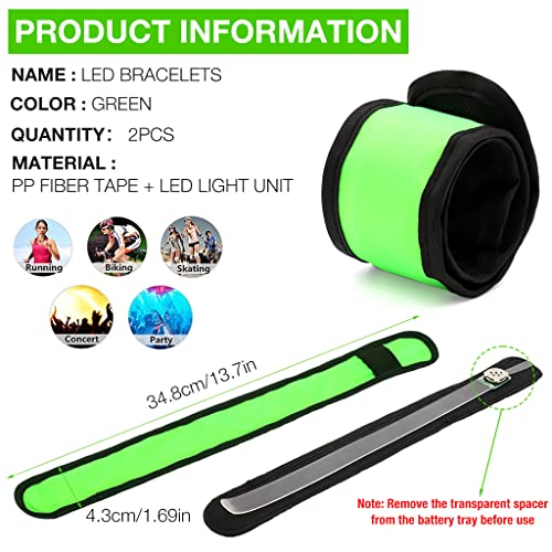 PATPAT® Glow in The Dark Bracelet 2PCS Light Toys for Kids Adults 35cm LED Glow Bracelets Light Up Wristbands Flashing Arm Wrist Bands for Party, Festival, Event, Night Running, Night Walking - Green