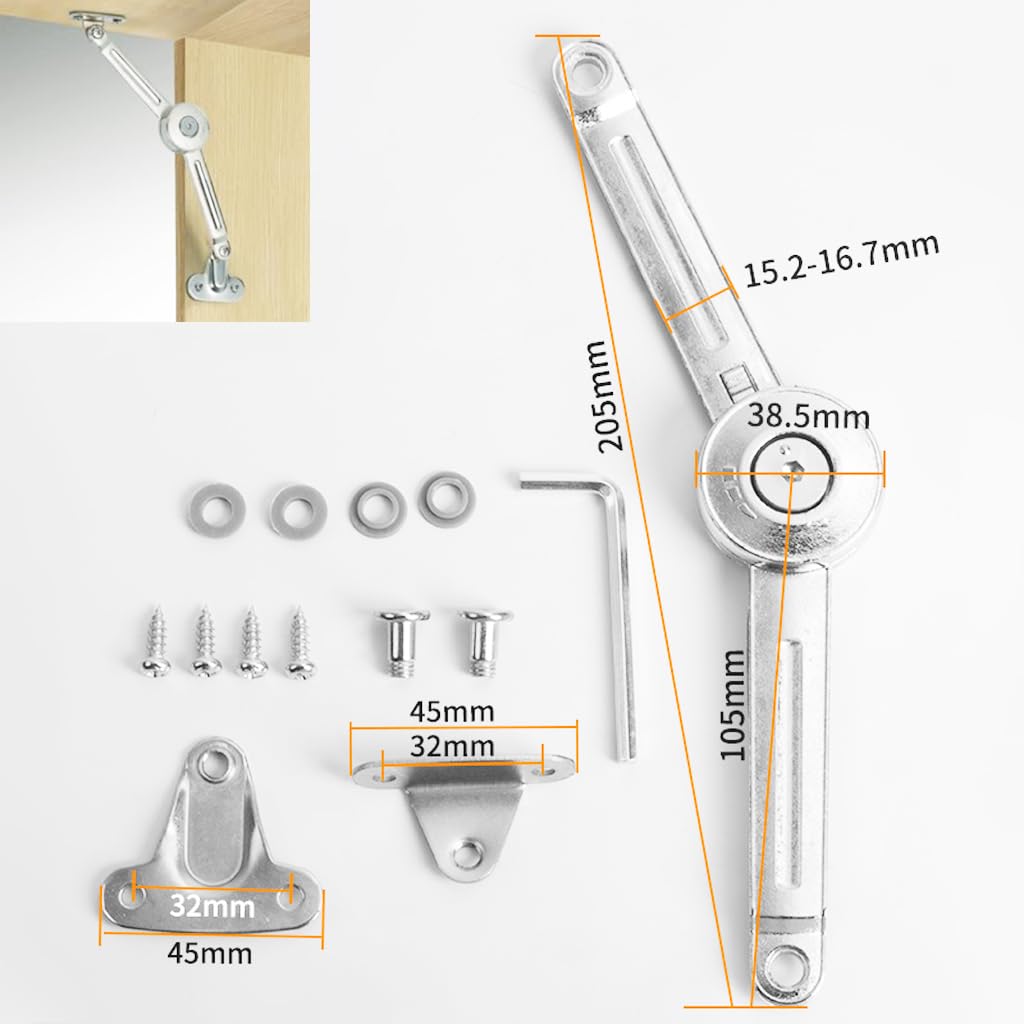 Serplex® Gas Pressure Door Hinge for Cabinet Door, Lift-Up Hinge Support, Closing Door Hinge for Flip-up/Flip Down Cabinet Door -Freely Staying Hinge Support for Flip-Up Desk Lid, with Screws-Silver
