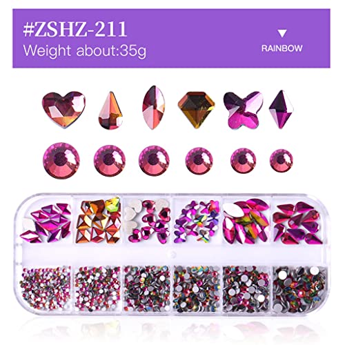 MAYCREATE® Nail Art Rhinestones Kit Purple Rhinestones Geometry Shape Flatback Glitter Round Bead with Pickup Pen Tweezer for DIY Manicure Craft Decoration Nail Art Salon