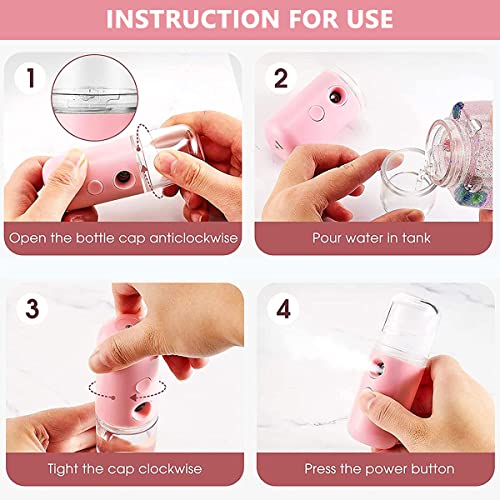 Venzina® 2pcs Mini Facial Nano Mist Spray Face Mist Spray Machine 30ml Portable Cartoon Bunny Design Cool Mist Sprayer for Facial Moisturizing and Skin Care - USB Rechargeable