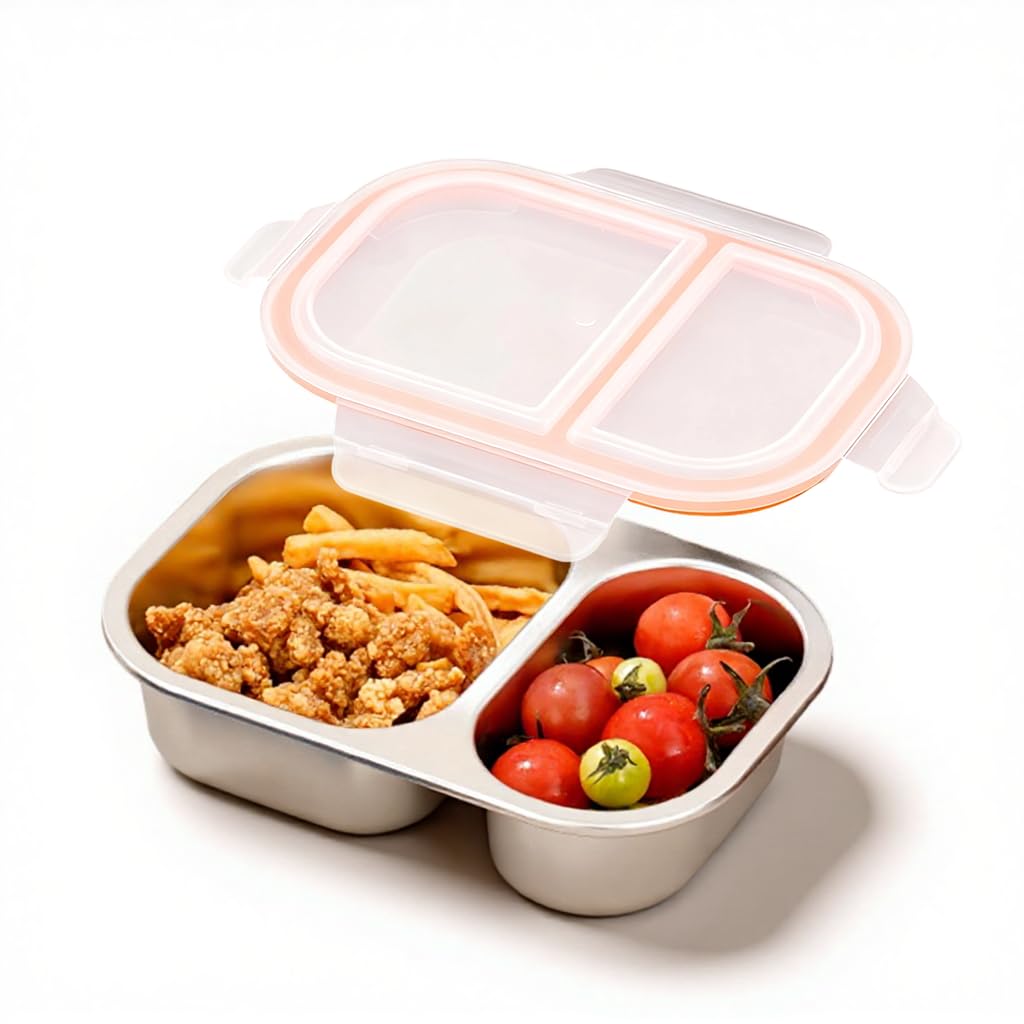 Supvox Stainless Steel Snack Box Containers with 2 Compartment Condiment Cups for Home and Travel White