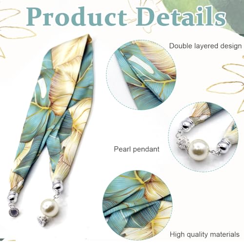 PALAY® Neck Scarf for Women Stylish Satin Silk-feel Head Fashion Print Neckerchief Necktie with Magnet Buckle 2 PCS