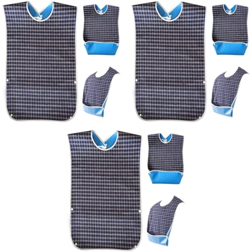 HASTHIP® Adult Bibs The Elderly Washable Dining Bibs for Elderly Blue 3 PCS