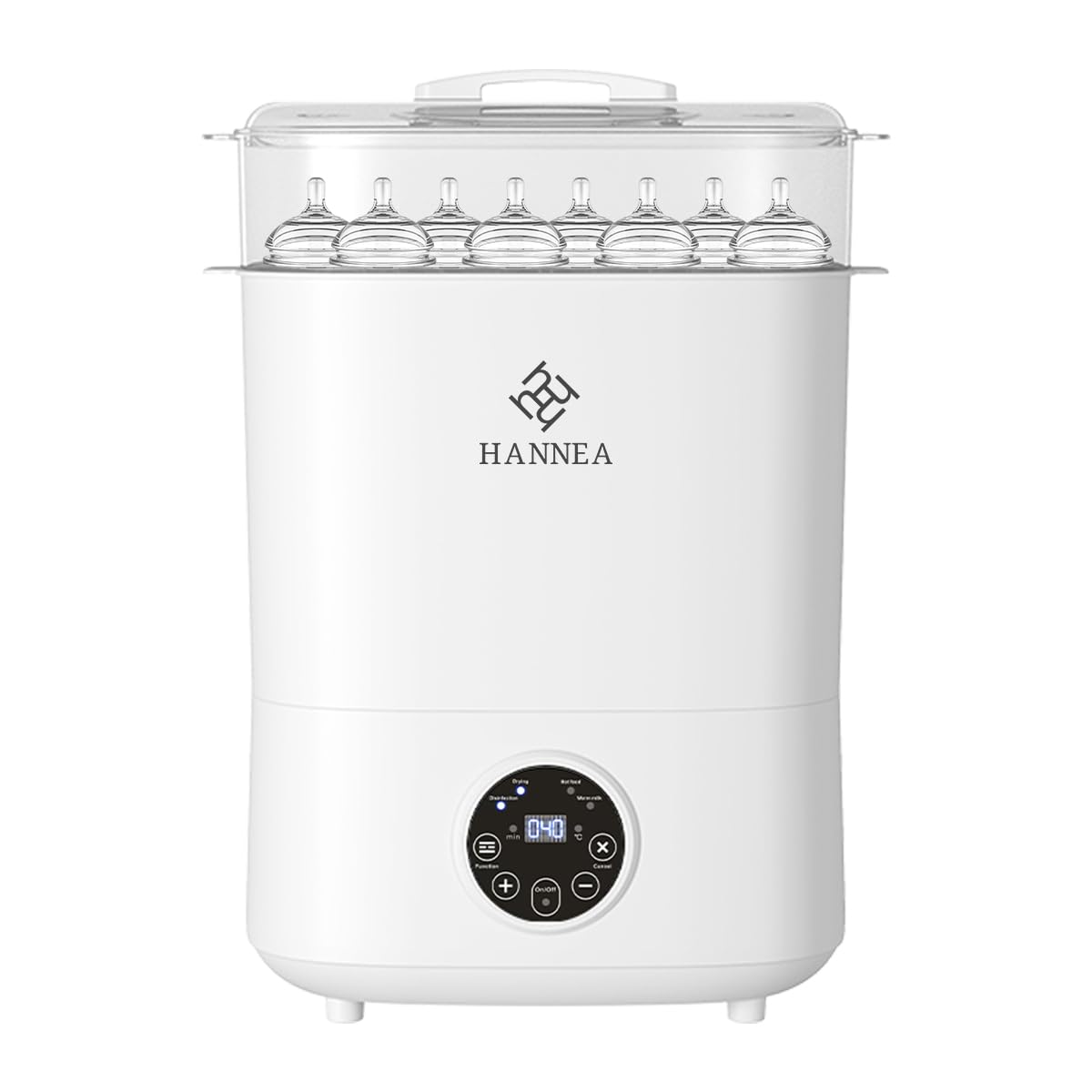 HANNEA Baby Bottle Sterilizer with LED Screen and 360° Hot Wind Drying | Fits 6 Bottles